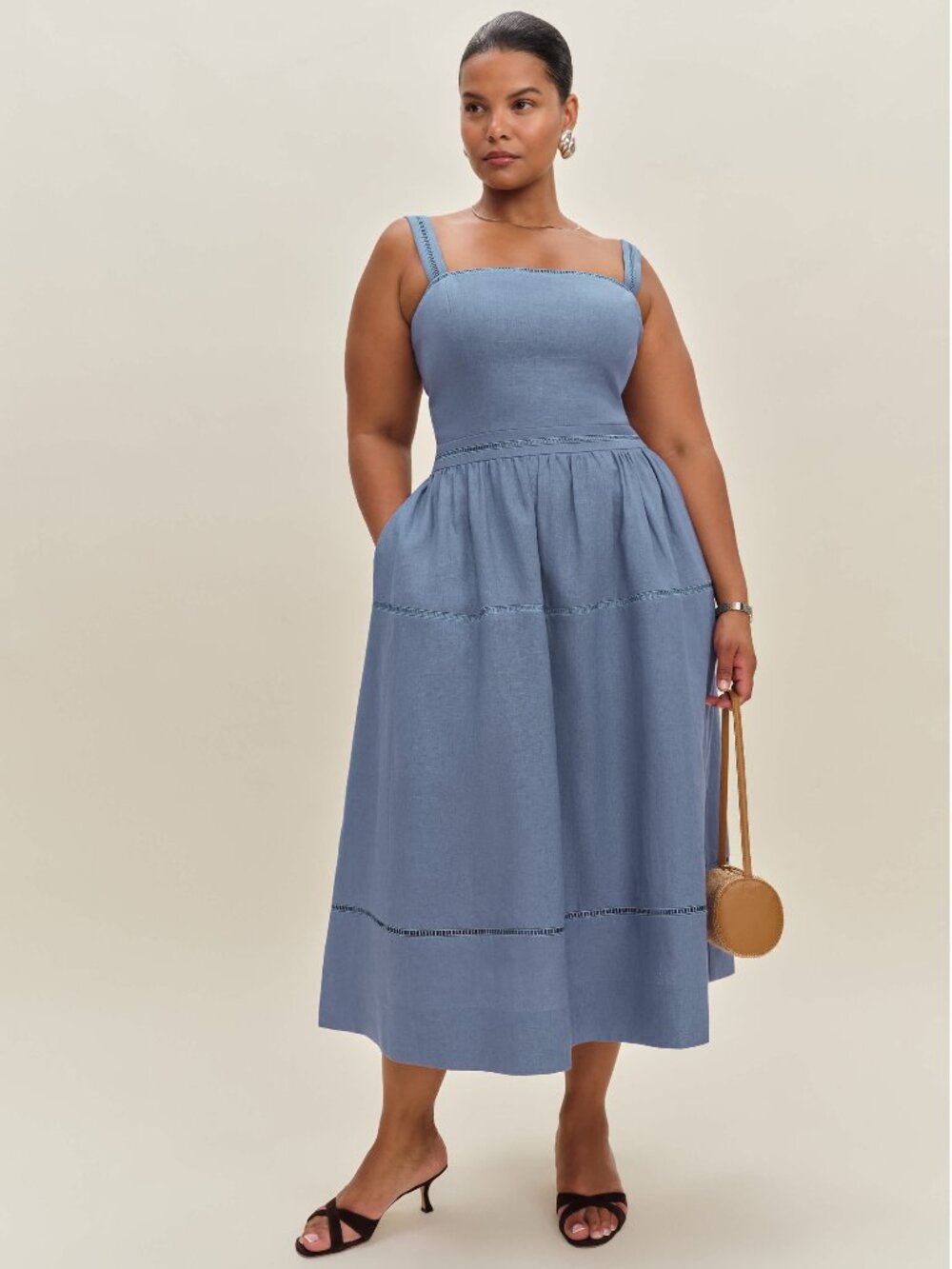 Reformation Everett Linen Dress – Cornwall Blue – Size 14